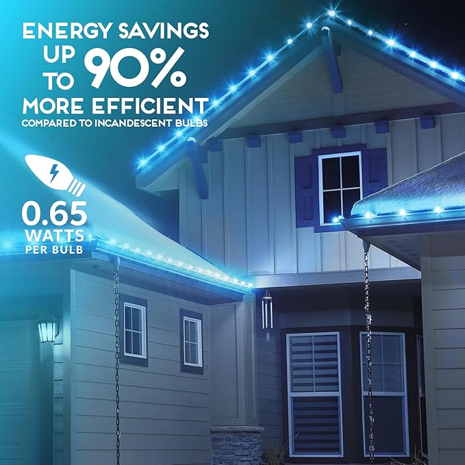 HLO Lighting Set of 25 Teal C9 Faceted LED Christmas Light Bulbs for Indoor & Outdoor Use | Durable Replacement Bulb