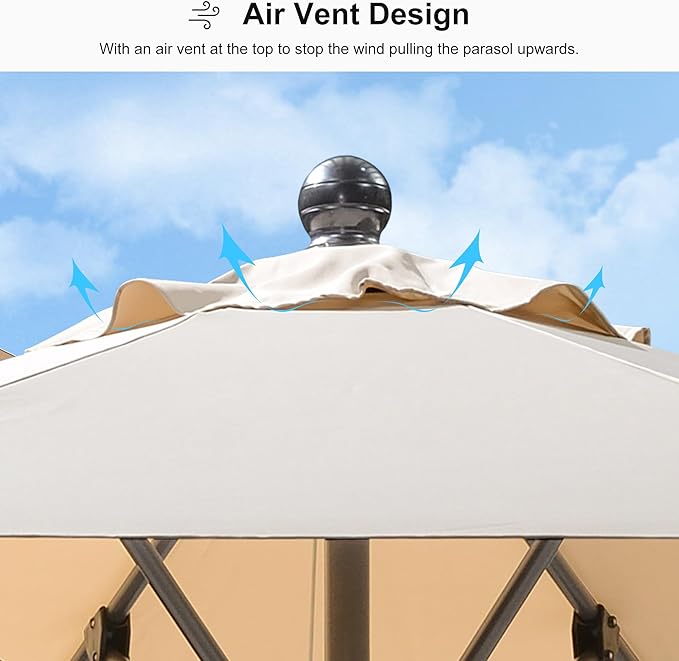 PURPLE LEAF 11' Round Patio Umbrella Outdoor Table Umbrella Aluminum Frame Market Umbrella Sun Umbrella with 8 Sturdy Ribs for Garden Deck Lawn & Pool Beige