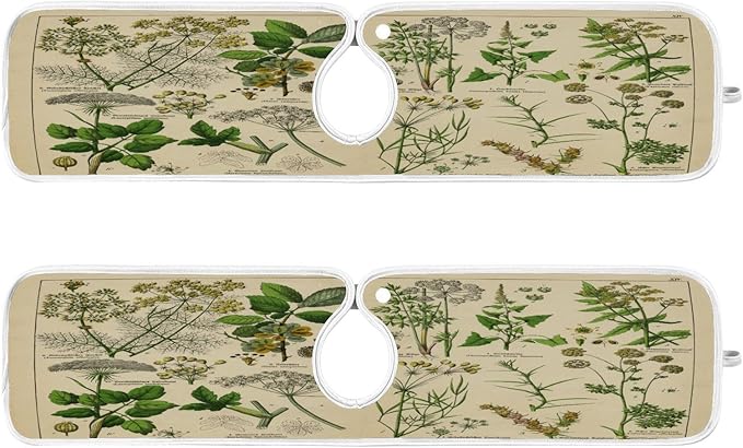 Kitchen Faucet Absorbent Mat, Antique Botanical Water Splash Guard for Sink, Faucet Drip Catcher Thicken Sponge Microfiber Faucet Water Catcher Mat Sink Absorbent Mat for Kitchen 23x5in 2 Pack