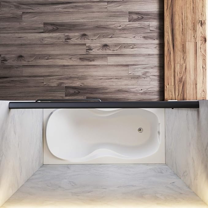 SUNNY SHOWER Bathtub Shower Door Glass Sliding Tub Door Semi-Frameless 1/4" Clear Glass Shower Enclosure Doors for Bathroom, Black Finish 58.5-60 in.W x 57.4 in.H