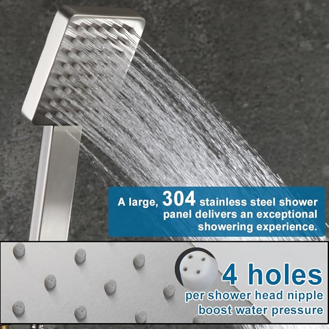 POP SANITARYWARE Shower Tub Faucet Set Brushed Nickel Bathroom Shower System with Tub Spout Wall Mounted Rainfall 12 Inch Thickened Shower Head and Handle Set Include Shower Valve and Trim Kit