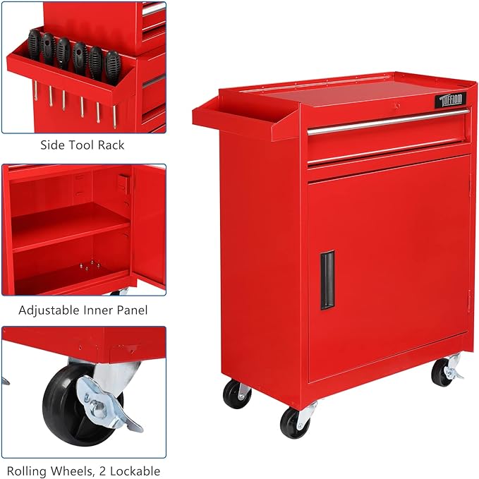 TUFFIOM 5-Drawer Rolling Tool Chest, Tool Storage Cabinet w/Drawers, Lockable Wheels, Detachable Top & Adjustable Shelf, Mechanic Tool Organizer Box for Garage, Workshop, Warehouse & Repair Shop