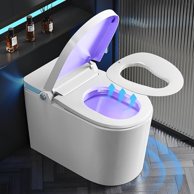 Glendan Modern Smart Toilet with Bidet Built In, One Piece Toilet With Auto Open/Close, Powerful Flush, Warm Water Wash, Foam Shield, Smart Bidet With Heated Seat, Dryer, Night Light & Remote