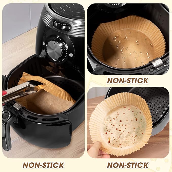 Air Fryer Disposable Paper Liners, 100 PCS Oil-proof, Water-proof, Non-stick Round Air Fryer Liners for Baking and Roasting