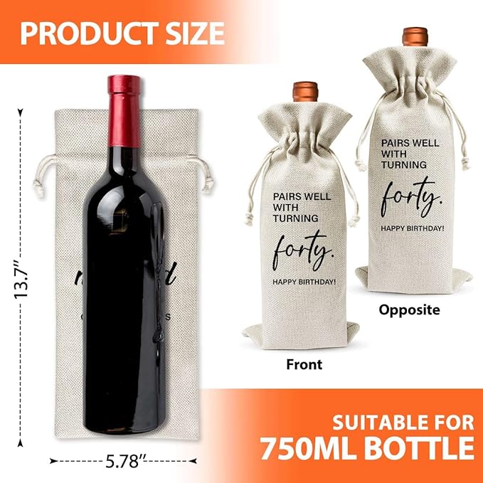 Forty Years Old Birthday Gift Wine Bag For Wife Sister Friend Mom Dad Women Men Her, 40th Birthday Party Decor, 1984 Birthday Gift, 40th Anniversary Wine Bag, Pairs Well With Turning 40th