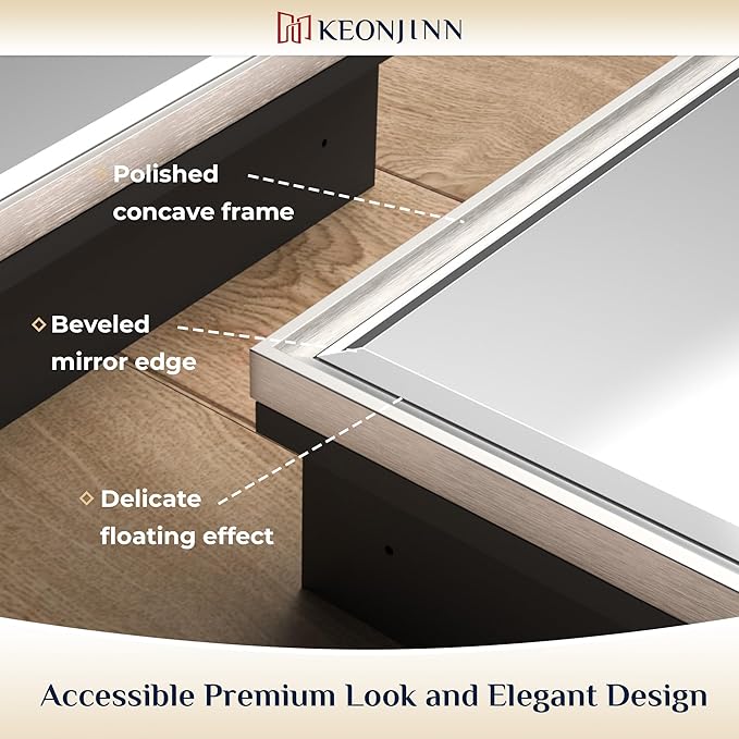 Keonjinn 40" x 30" Medicine Cabinets with Mirror for Bathroom, Brushed Nickel Recessed or Surface Wall-Mounted Aluminum Alloy Framed Beveled Mirror, Farmhouse Bathroom Mirror with Storage Cabinet