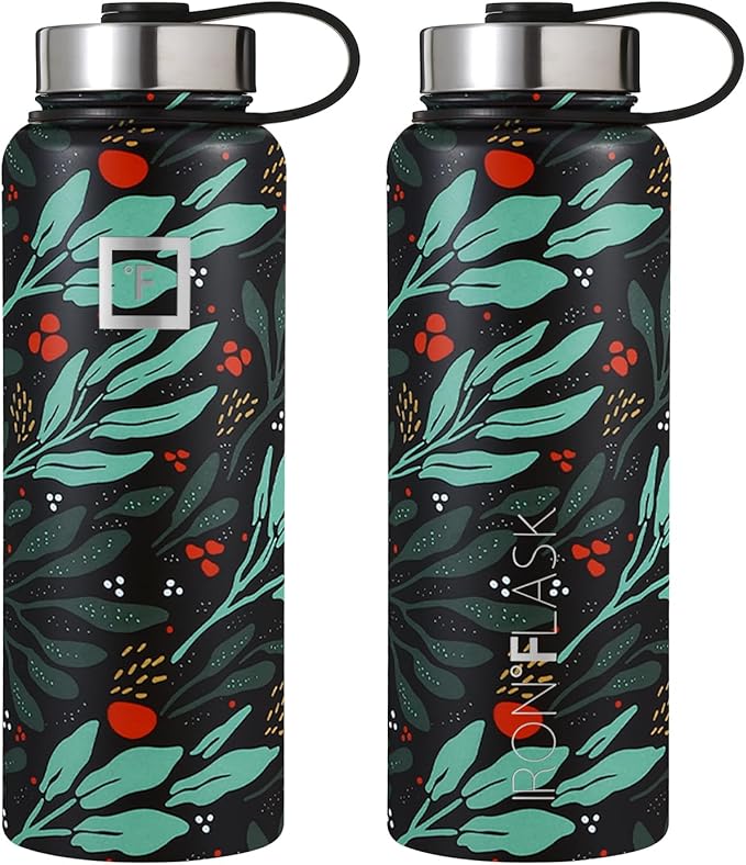 IRON °FLASK Sports Water Bottle - Wide Mouth with 3 Lids (Straw Lid) - Stainless Steel Gym & Outdoor Bottles for Men, Women & Kids - Double Walled, Insulated Thermos, Metal Canteen - Lush Leaf, 40 Oz