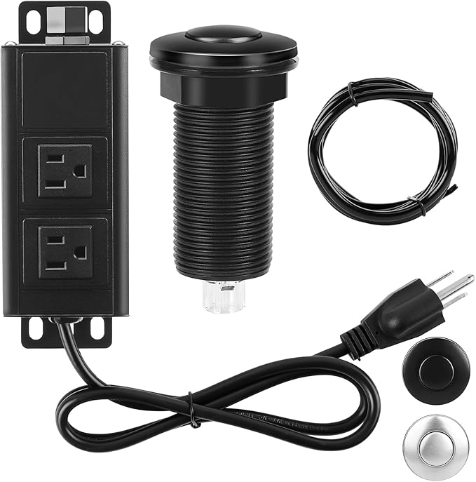 Dual Outlet Garbage Disposal Air Switch Kit, UL Listed Sink Top Air Switch for Food Waste Disposal, 3.58” Extra Long Air Button, Black Stainless Steel