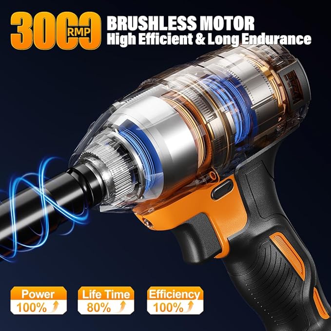 1/2 Power Impact Wrench 400N.m/ 300ft-lbs Impact Gun Cordless Electric Impact Driver with Battery and Charger include 17/19/20/21mm Sockets and 5 inch Extension Rod