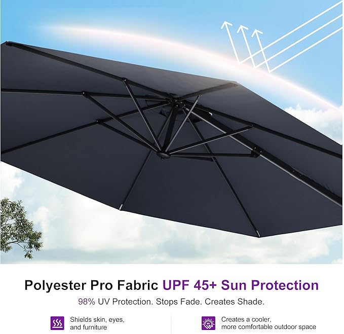 PURPLE LEAF 11 Feet Patio Umbrella Outdoor Cantilever Round Umbrella Aluminum Offset Umbrella with 360-degree Rotation for Garden Deck Pool Patio, Grey