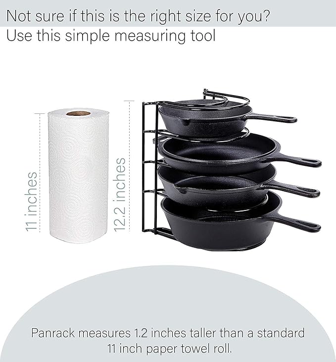 Cuisinel Heavy Duty Pan Organizer - 12.2" - 5 Tier Rack - Holds 50 LB - Cast Iron Skillets, Griddles and Shallow Pots - Durable Steel Construction - Space Saving Kitchen Storage - No Assembly Required