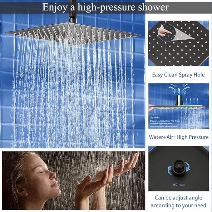 12 Inch Oil Rubbed Bronze Ceiling Mount Shower System Bathroom Luxury Rain Mixer Shower Combo Set Ceiling Rainfall Shower Head System Faucet Contain Rough-in Valve and Trim Included