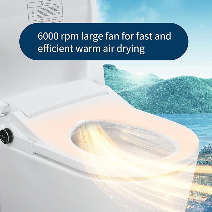 Electric Bidet Toilet Seat Elongated, Heated Toilet Seat with Bidet, Remote Control Wash, Warm Air Dryer, LED Light, Quiet Operation, Stainless Steel Nozzle, Smart Toilets (U Shape)
