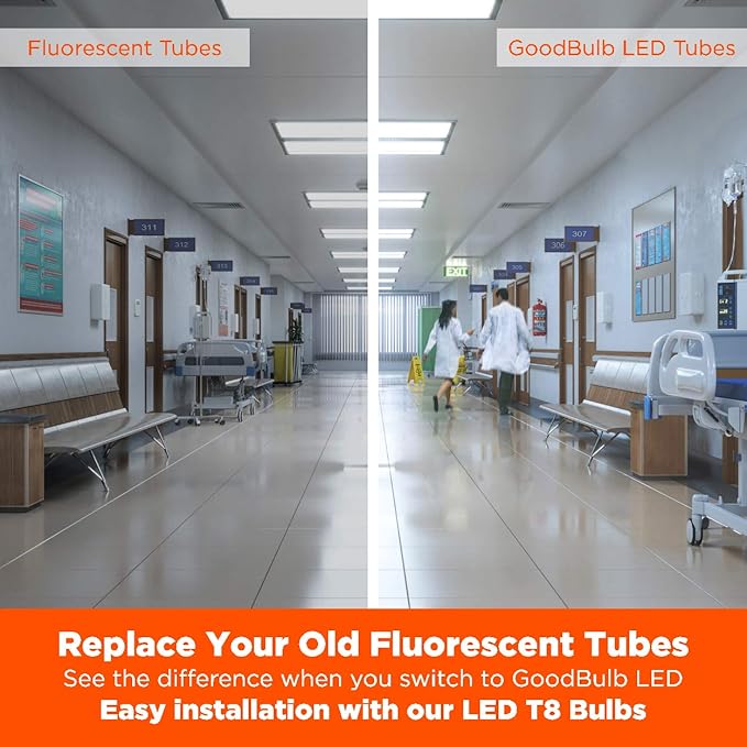 GoodBulb 48-Inch T8 LED Light Bulbs 15-Watt, 5000K Daylight White Color, 1950-Lumens, Type A+B with Medium Bi-Pin Base (Pack of 10 Bulbs)