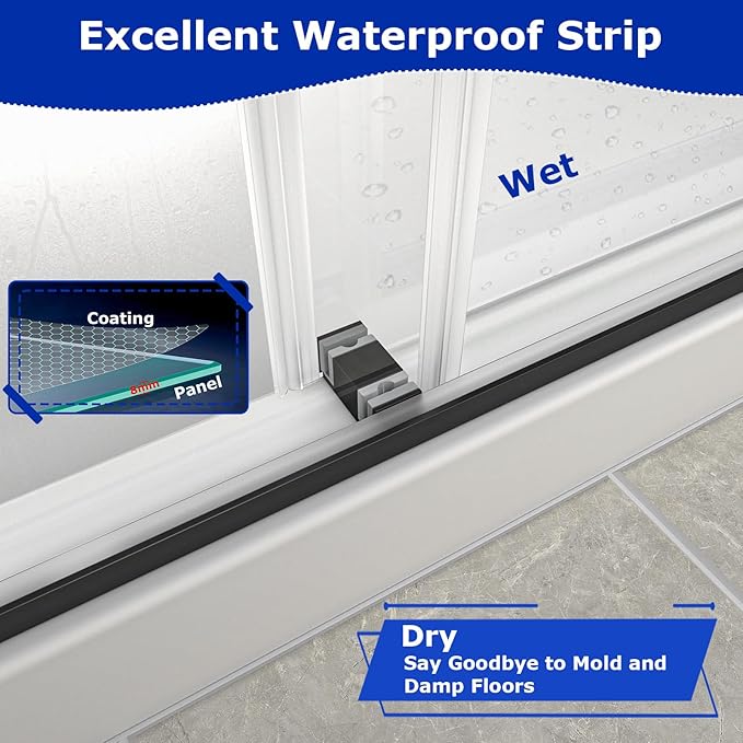 54"-60" W x 60" H Frameless Bathtub Shower Door, Double Sliding Shower Door,5/16"(8mm) Clear Tempered Glass,Easy Sliding Tub Shower Door with Explosion-Proof Film (Matte Black 60" Wx60 H)