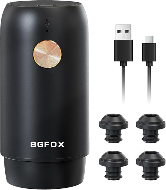 Electric Wine Saver Pump with 4 Reusable Vacuum Wine Stoppers, Rechargeable Automatic Wine Bottle Sealer for Keeps Wine Fresh, Gifts for the Elderly and Arthritis Sufferers