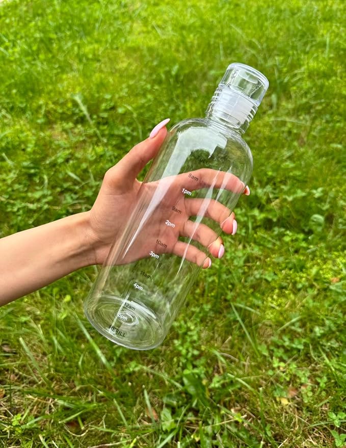 water bottle, 16.9 oz/23.6 oz leak proof drink bottle cups with time reminder. reusable fitness milk jug smoothies bottle (700ml, transparent. (transparent, 700ml), AC01-AC03