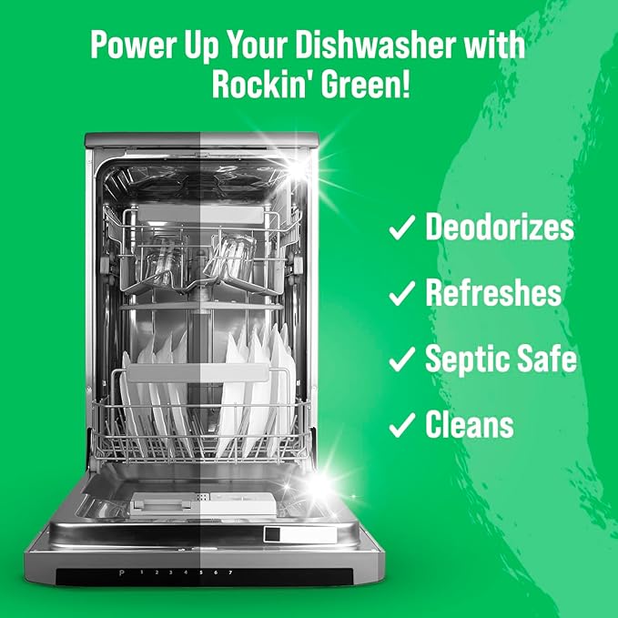 Rockin' Green Deep Cleaning and Deodorizing Tablets for Dishwashers, Washing Machines, and Garbage Disposals, Removes Odor and Residue (Dishwasher Cleaning Tablets, 8 Pack)