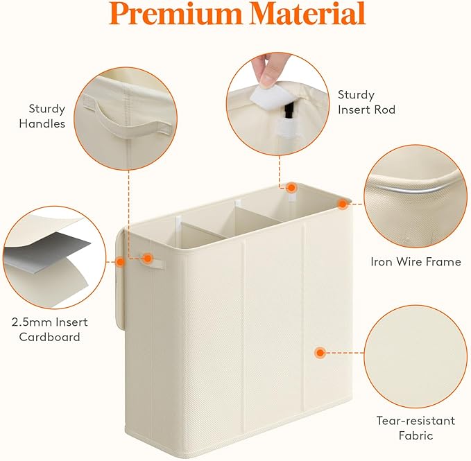 Lifewit Triple Laundry Hamper with Lid and Removable Laundry Bags, Large Collapsible 3 Dividers Dirty Clothes Basket with Handles for Bedroom, Laundry Room, Closet, Bathroom, College, 180L White