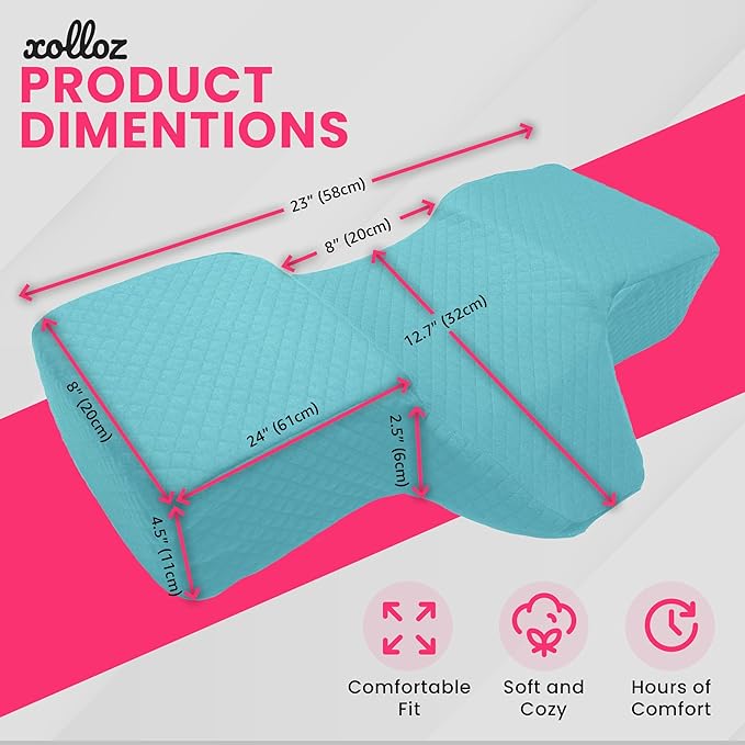 Pillow for Eyelash Extensions - Curved Memory Foam Lash Bed Pillow with Neck and Back Support, Perfect Pillow for Eyelash Extensions, Two Pockets for Tools On The Sides of Pillow (Blue)