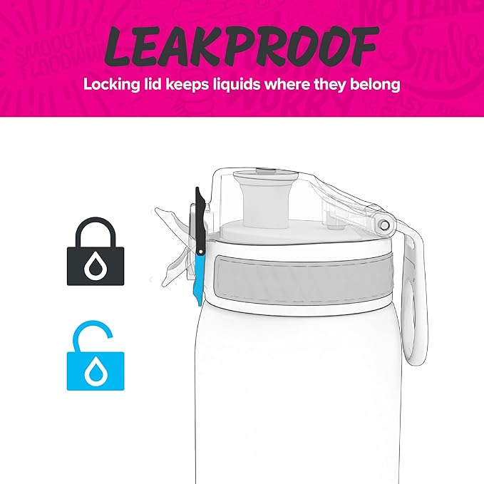 Ion8 Steel Water Bottle, 600 ml/20 oz, Leak Proof, Easy to Open, Secure Lock, Dishwasher Safe, Hygienic Flip Cover, Fits Cup Holders, Carry Handle, Durable, Carbon Neutral, Metallic Purple