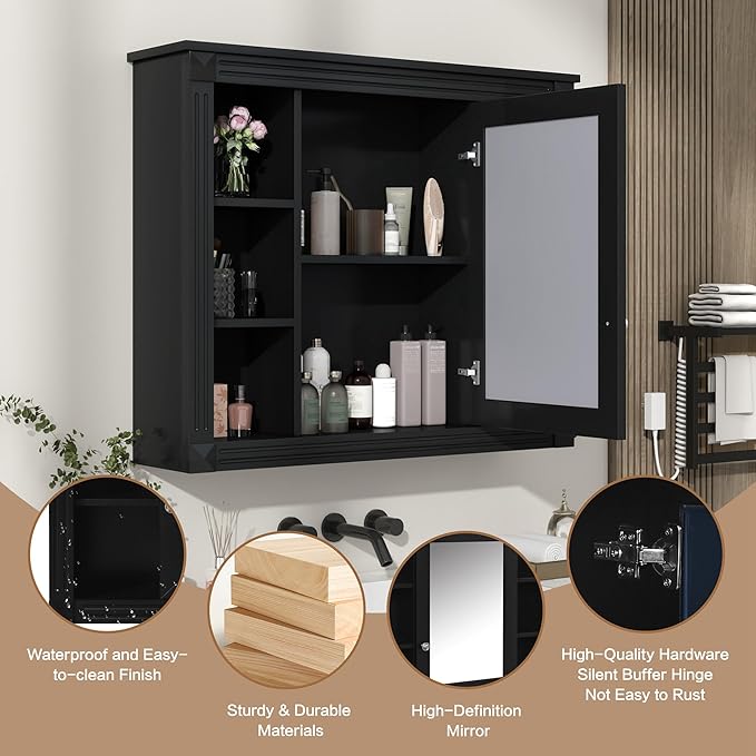 Marzzi 36" Bathroom Vanity with Sink & Matching Medicine Cabinet, 36 inch Bathroom Vanity Storage Cabinet with Sink Top, 2 Drawers, and Mirror Cabinet