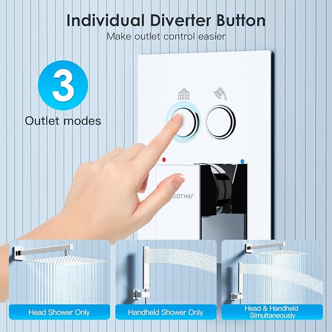 Shower System Shower Faucet Set with Push-Button Diverter and Wall Supply Elbow 12 Inch Shower Head Polished Chrome