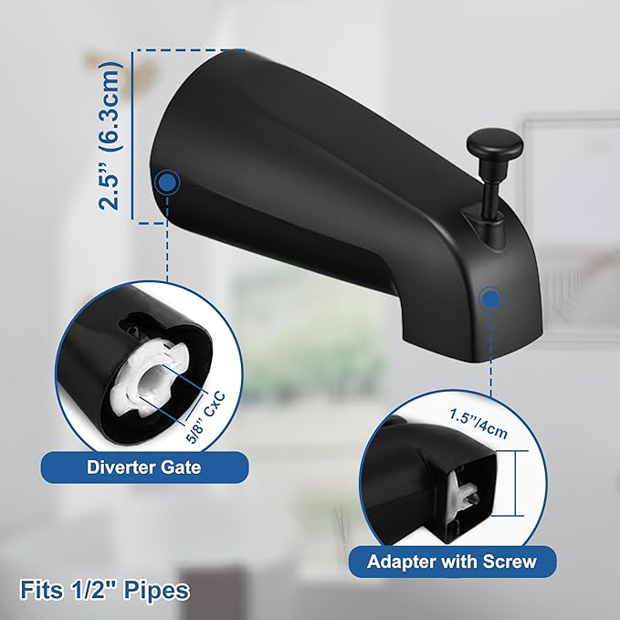 Tohlar Black Shower Faucet Set with Valve, 6-Inch Rain Shower Head and Faucet Combo, Single Handle Tub and Shower Trim Kit with Tub Spout, Matte Black