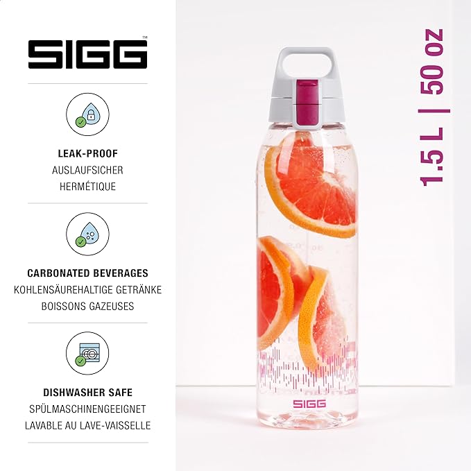 SIGG - Tritan Renew Transparent Water Bottle - Total Clear ONE MyPlanet - For Carbonated Beverages - Dishwasher Safe - With Fruit Strainer - Leakproof & Lightweight - BPA Free - 17 Oz / 25 Oz / 51 Oz