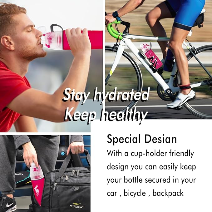 Misting Water Bottle, Spray Mist Sports Bottle for Outdoor Sport Hydration and Cooling Down, BPA-Free Misting Water Bottle with Unique Mist Lock Design (Red-18oz)
