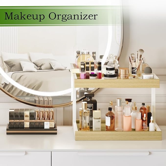 MARTY 2 Tier Spice Rack Organizer for Countertop, 15.8''L Coffee Station/Bathroom Organizer Countertop, Counter Shelf Desktop Storage Organizer for Kitchen, Bedroom, Office