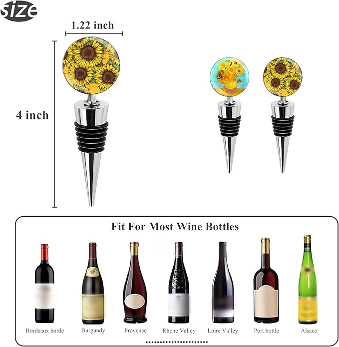 LIZIMANDU Wine Bottle Stoppers,Stainless Steel Wine Stoppers For Gifts, Bar, Holiday Party, Wedding(2-Sunflower)