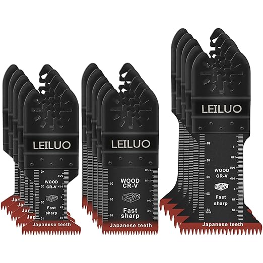 LEILUO 15Pcs Oscillating Saw Blades Japanese Teeth Multi Tool Blade Fast Cutting Wood Extra Long Oscillating Tool Blades Compatible with DeWalt Makita & More
