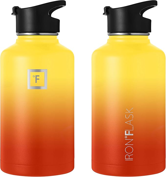 IRON °FLASK Sports Water Bottle - 64 Oz 3 Lids (Wide Spout Lid), Leak Proof - Stainless Steel Gym & Sports Bottles for Men, Women & Kids - Double Walled, Insulated Thermos, for Mom