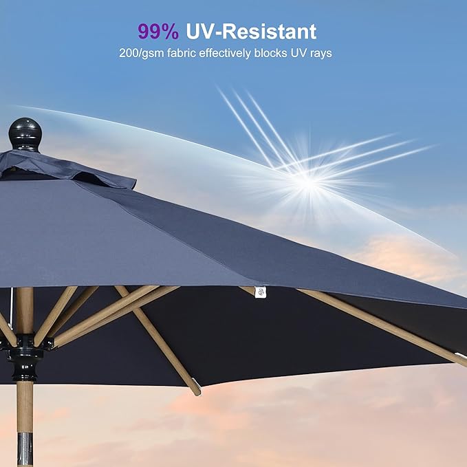 PURPLE LEAF 9 Feet Patio Umbrella Outdoor Table Umbrella Aluminum Round Market Umbrella with Push Button Tilt & 8 Sturdy Ribs and Crank Commercial Sun Umbrella for Garden Patio Balcony, Navy Blue