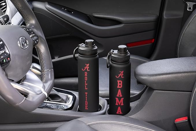 University of Alabama Water Bottle - Black Double Walled Stainless Steel 24 oz Keeps Drinks Cold or Hot