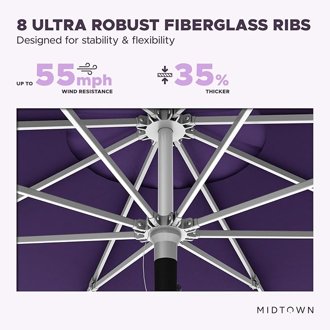 Midtown Umbrellas Push Pop Sunbrella Umbrella 8 Feet Outdoor Umbrella in Bengali Purple Fabric - Patio Umbrella, Backyard Umbrella, Garden Umbrella, Picnic Table Umbrella & Pool Umbrella - Black Pole