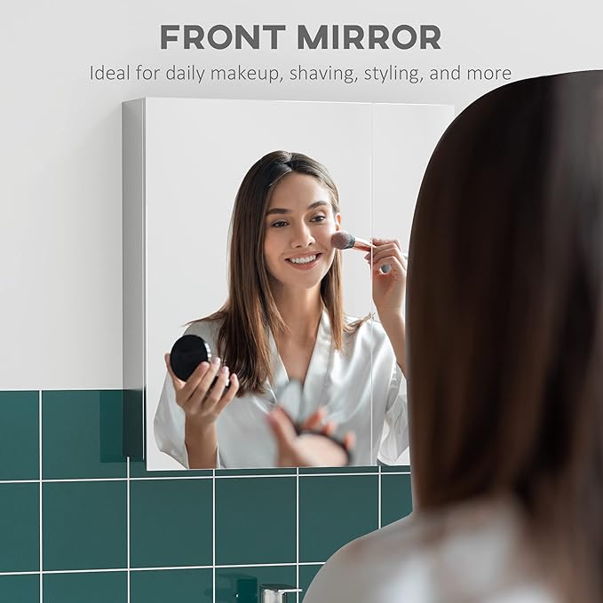 kleankin Wall-Mounted Medicine Cabinet with Mirror, Bathroom Mirror Cabinet Wall Mounted with Hinged Door, Storage Shelves for Living Room and Laundry Room, 21" x 24", Silver