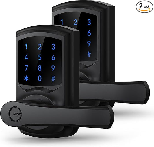HIDALIFE Keyless Entry Door Lock, Keypad Door-Lock with Handle, Touchscreen, Auto-Locking, Anti-peep Password, Easy to Install for Front Door, Home, Office, Matte Black 2 Pack