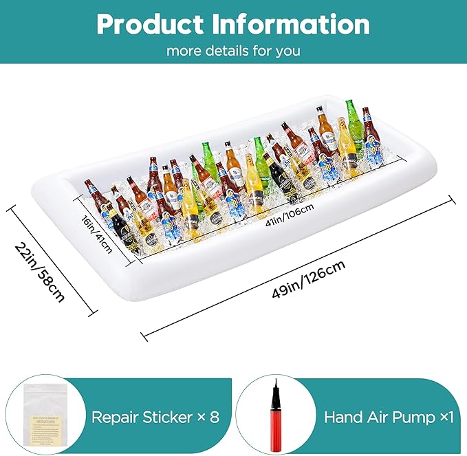 HBlife 4 PCS Inflatable Serving Bar, Salad Ice Tray Food Drink Containers with Drain Plug and 1 Hand Air Pump, Inflatable Buffet Cooler for Party Supplies