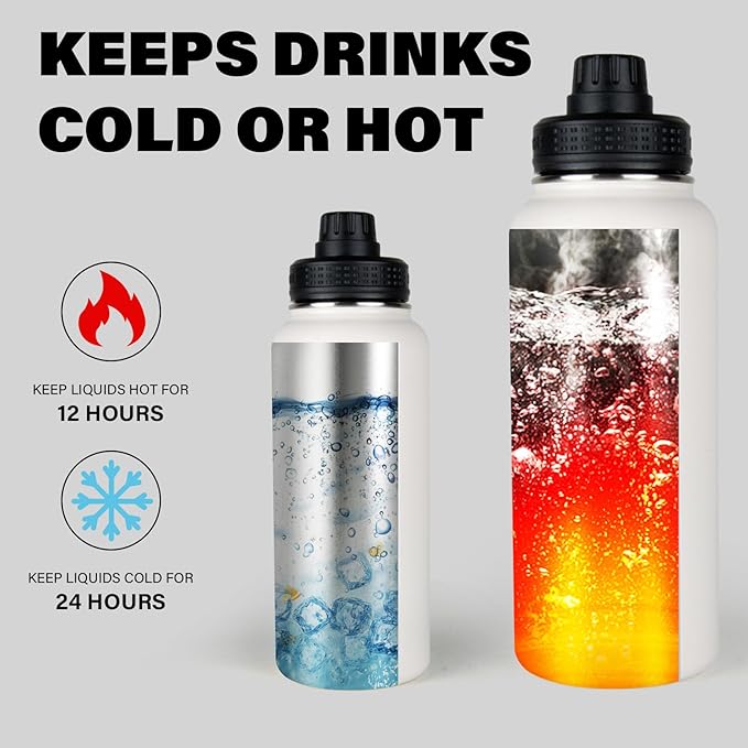 Magnetic Water Bottle with Phone Holder, 32oz Insulated Water Bottle Stainless Steel Travel Water Bottle for Gym, Hot 12H, Cold 24H (Black) (White)