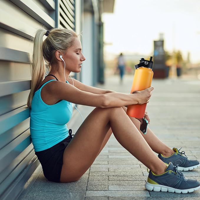 Kerilyn Stainless Steel Insulated Water Bottle, 40oz Double Wall Vacuum Insulated Water Bottle Leak Proof with Silicone Straw, Wide Mouth Lid, BPA Free, Keep Cold and Hot, 40oz, Orange Gradient