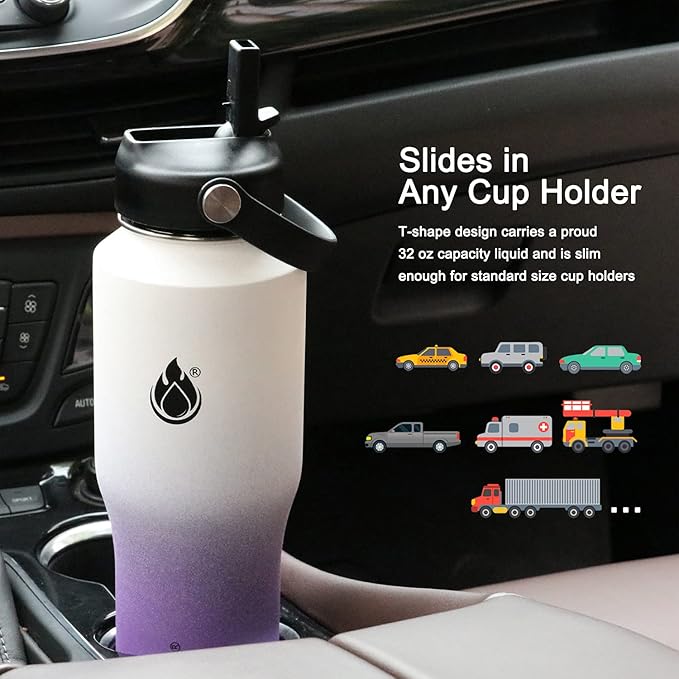 SENDESTAR Water Bottle 32oz,2 Lids(Straw lid),Wide Mouth Stainless Steel Vacuum Insulated Double Wall Keep Liquids Cold or Hot All Day,Sweat Proof Sport Design,Fit Car Cup Holder(White&Voilet)
