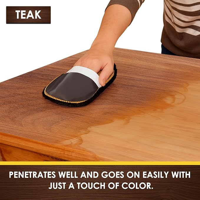 DWIL Water Based Wood Stain - Multiple Finishes, Fast Drying, Indoor and Outdoor Furniture, Wood Paneling, Cabinets and More, Low Odor ＆ Non-Toxic (8.5oz Teak)-with Tools