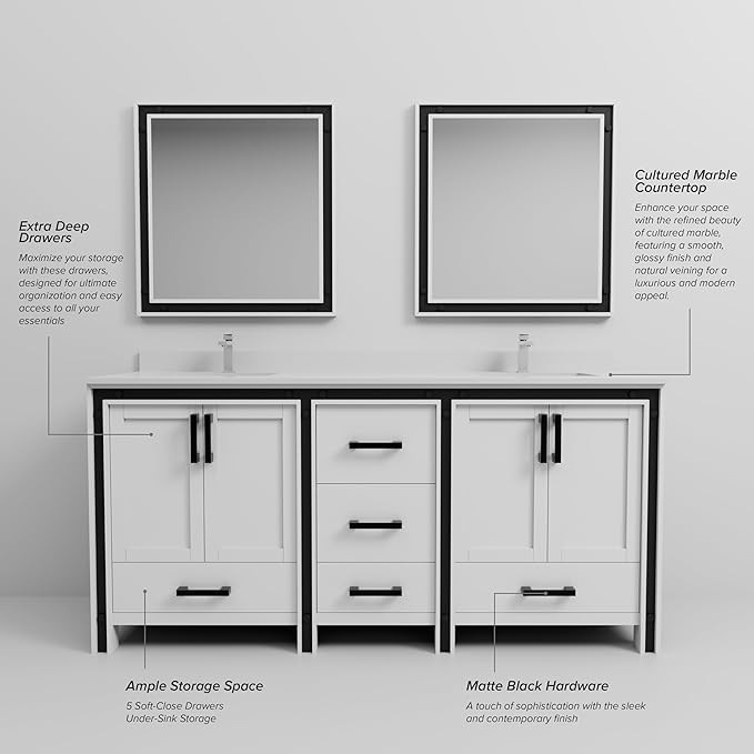 Augustine 72 in. W X 22 in. D White Double Bath Vanity Cabinet Without Countertop