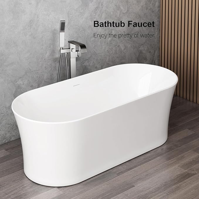 BAGNOLUX Solid Brass Floor Mount Bathtub Faucet Free Standing Tub Faucet Freestanding Tub Filler Brushed Nickel High Flow Rate Swivel Spout with Hand Shower, ‎YGSLT-FANG-BRUSHED NICKEL