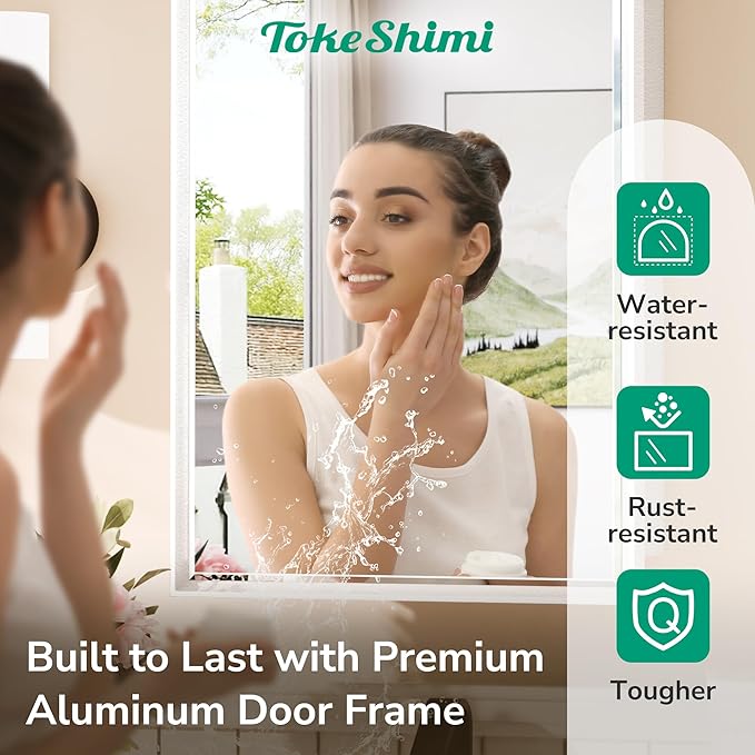 TokeShimi 21x27 Recessed Medicine Cabinet with Mirror, White Bathroom Medicine Cabinet with Mirror, Bathroom Beveled Mirror with Storage, Aluminum Frame, Stepless Adjustable Shelves