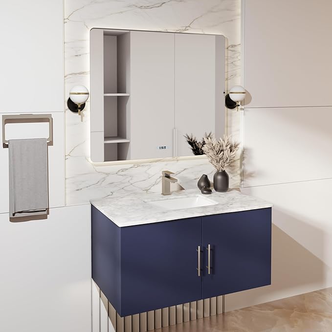 Sonoma 36" W x 22" D Navy Blue Bath Vanity & Carrara Marble Top