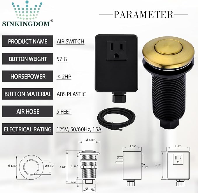 Garbage Disposal Air Switch Kit with with Long Button, Champagne Bronze (Brass Cover)