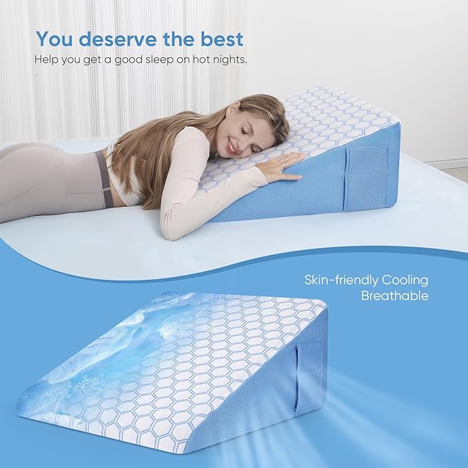 Forias Cooling Wedge Pillow for Sleeping,12" Bed Wedge Pillow for After Surgery,Acid Reflux, Snoring,Memory Foam Top Triangle Pillow Wedge with Breathable Cooling Cover